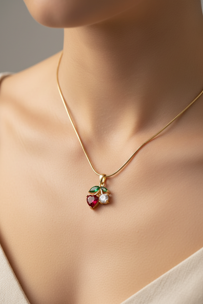 Cherry CZ Pendant Necklace