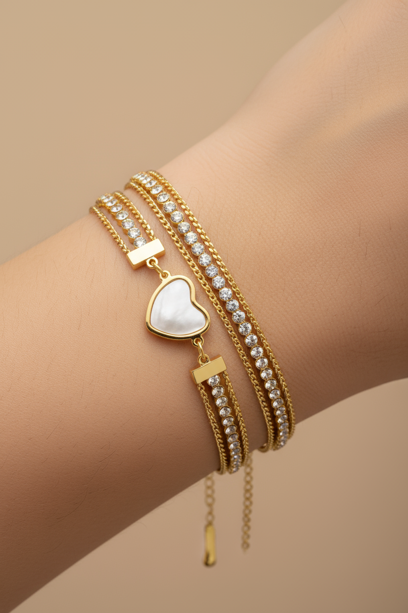Lustrous Heart Link Bracelet