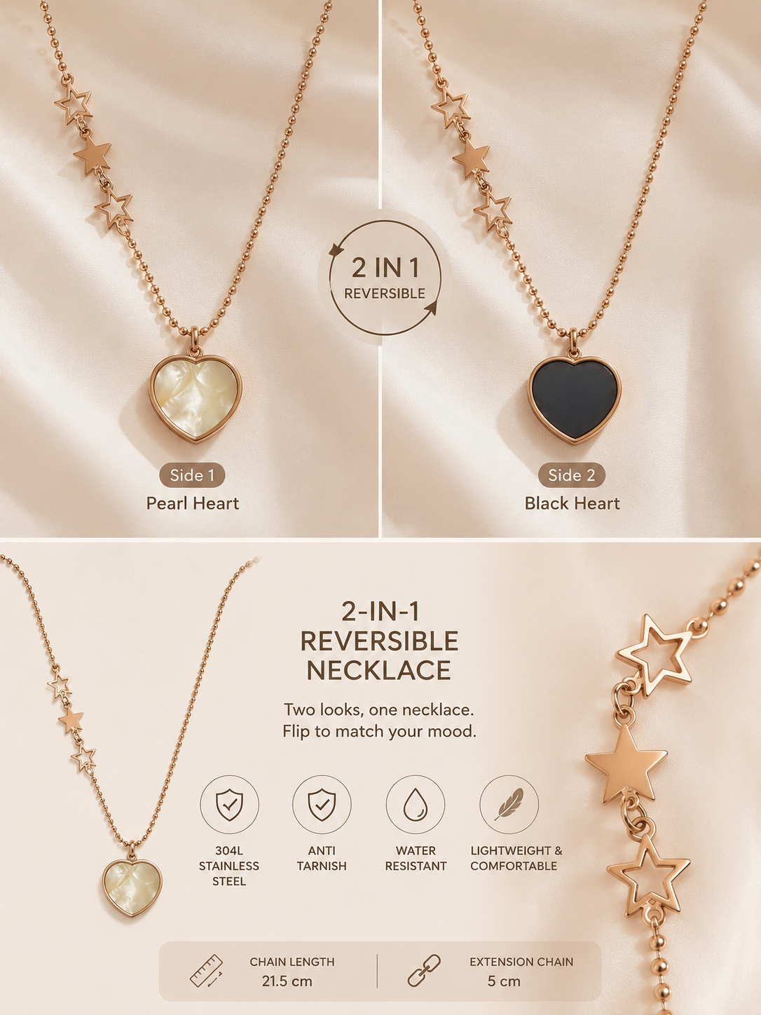 Celestial Pearl Heart 2-in-1 Necklace