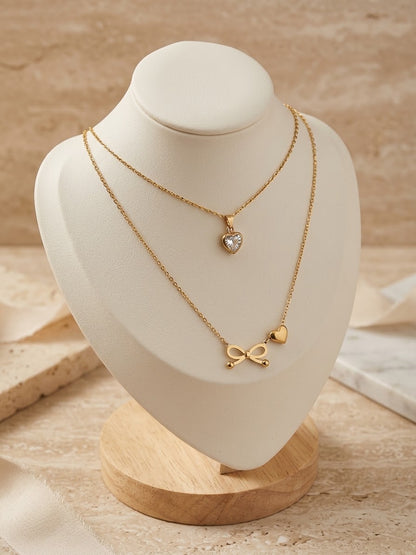 Bow & Heart Layered Necklace