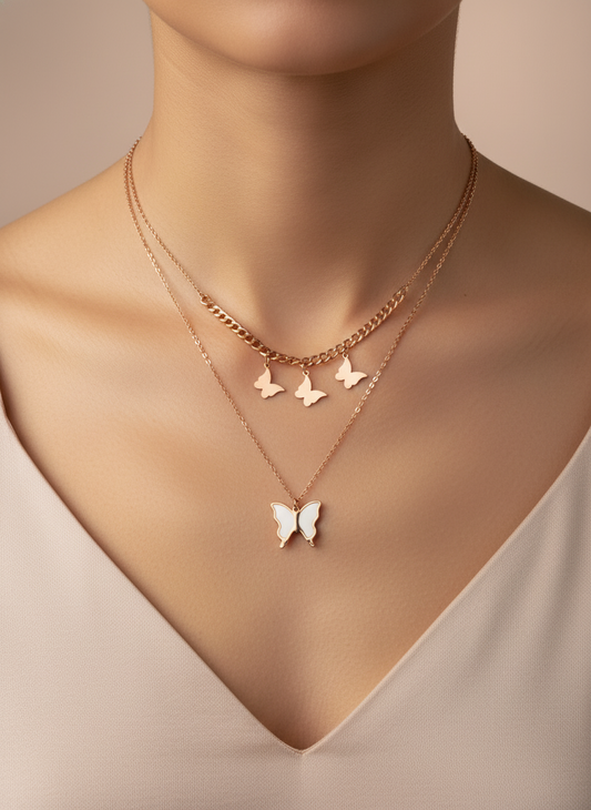 Rose Gold Butterfly Layered Chain