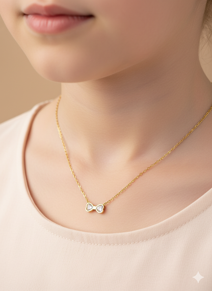 Gold Dainty Heart Bow Necklace