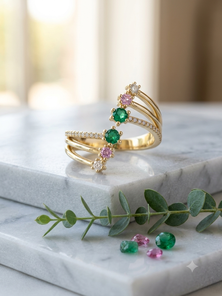Green Stone Wrap Gold Ring
