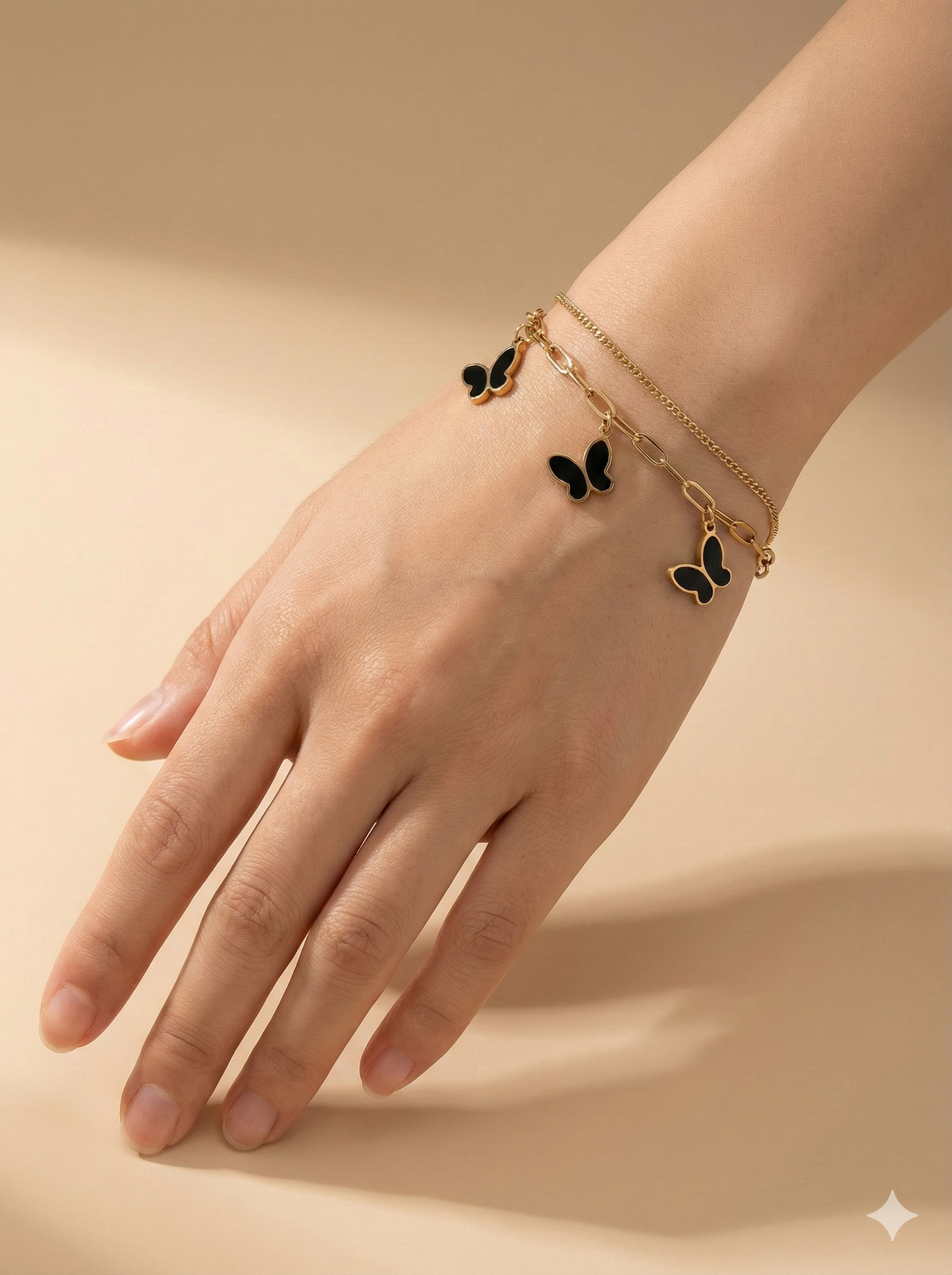 🦋 Rose Gold Butterfly Charm Layered Bracelet