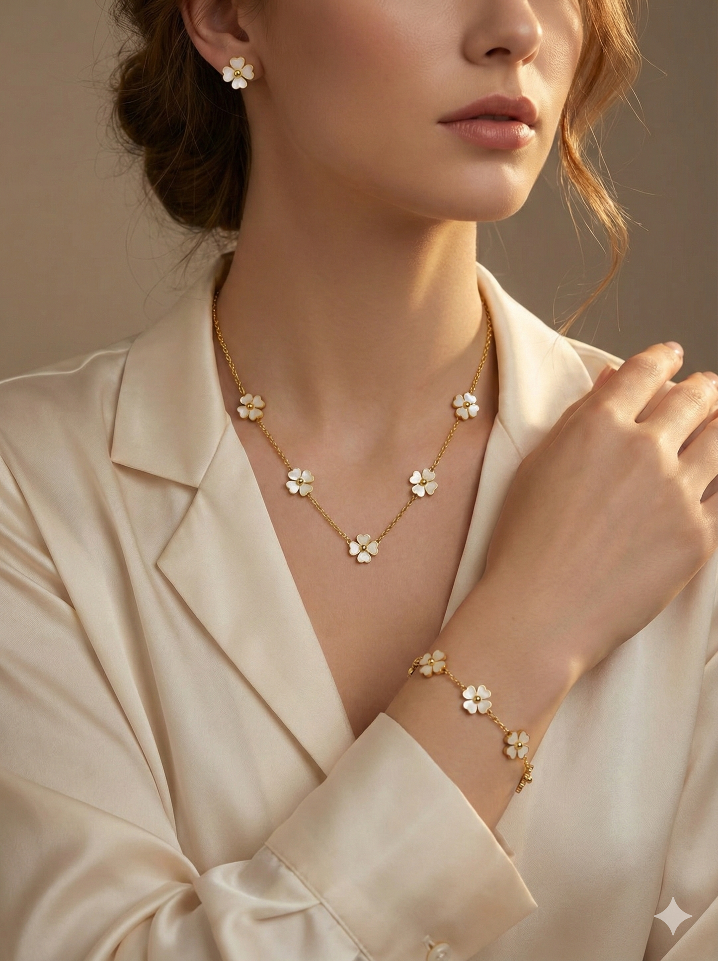 Gold Pearl Petal Chain Combo Set