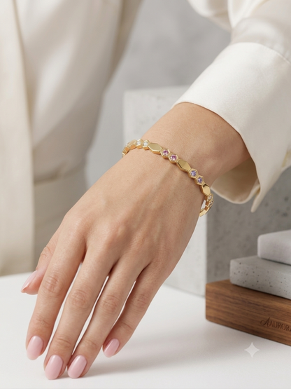 Hexagon Multi Stone Gold Bangle