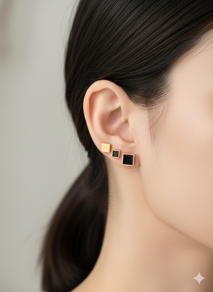 Geometric Square Stud Earrings Set| Rose Gold