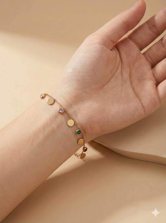 Rose Gold Multi-Stone Disc Dangle Bracelet