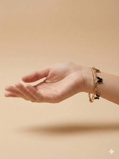 🦋 Rose Gold Butterfly Charm Layered Bracelet