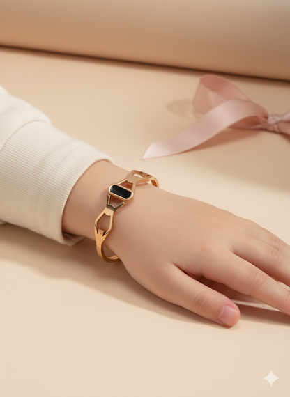 Hexagon Black Bar Rose Gold Bangle