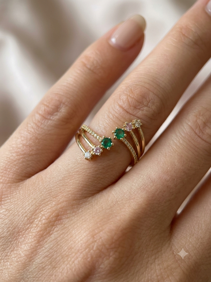 Green Stone Wrap Gold Ring