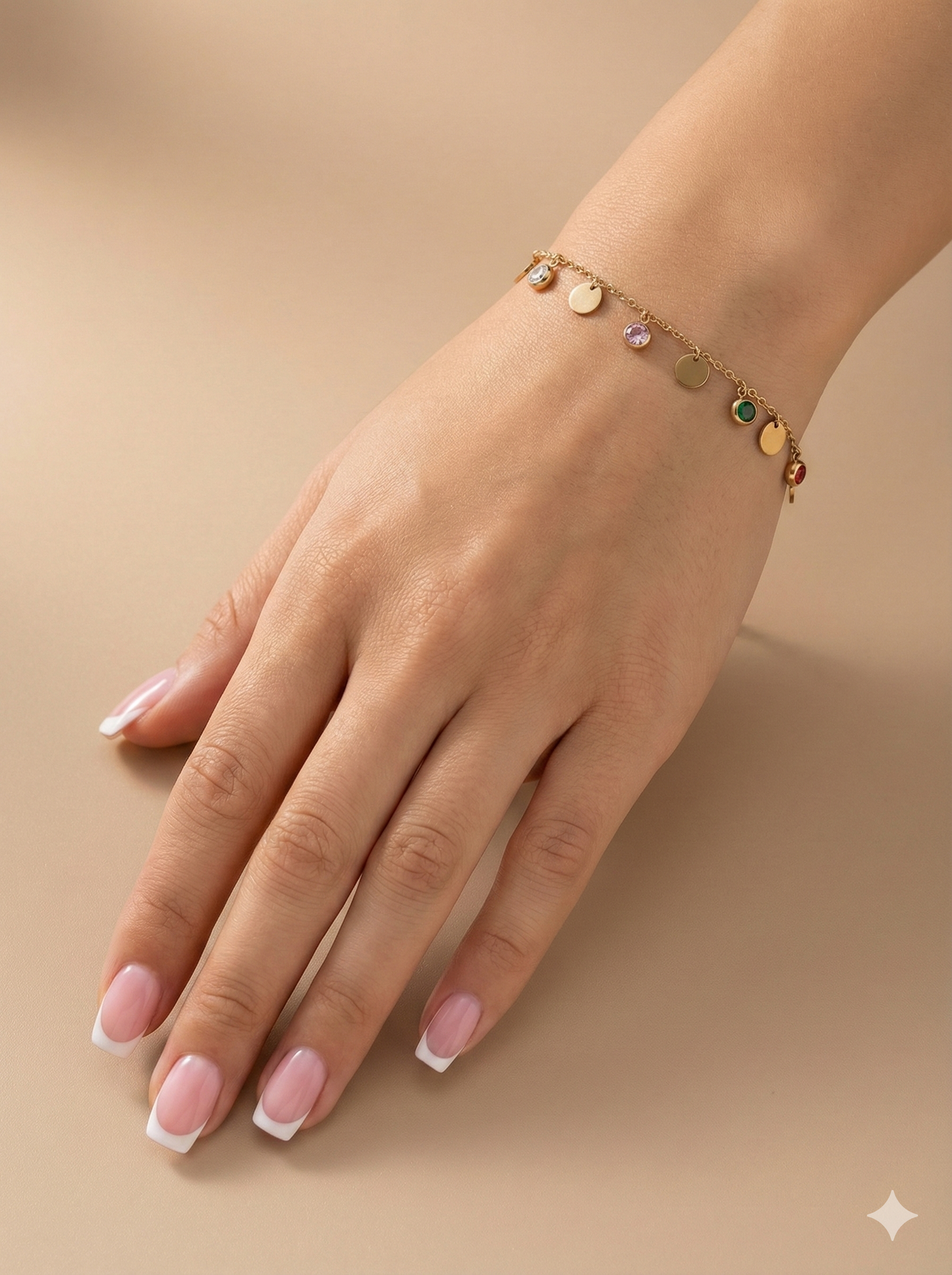 Rose Gold Multi-Stone Disc Dangle Bracelet