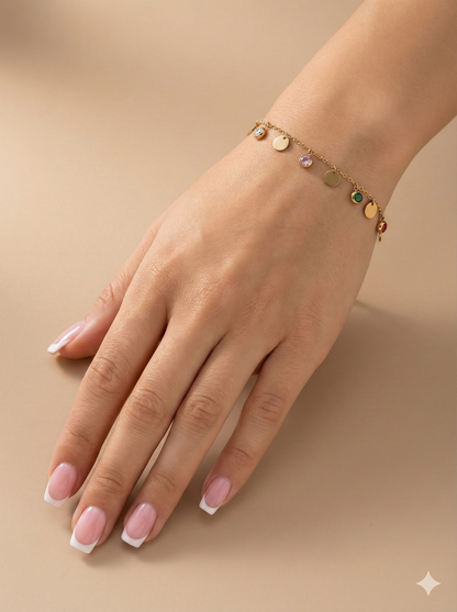 Rose Gold Multi-Stone Disc Dangle Bracelet