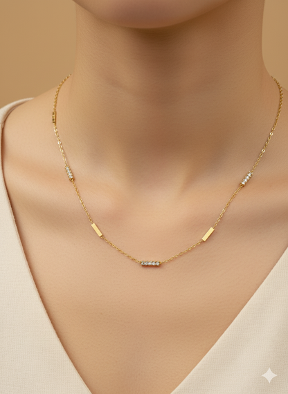 Gold Minimalist Bar Station Necklace