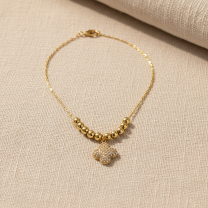 Gold Clover Crystal Bead Chain Necklace
