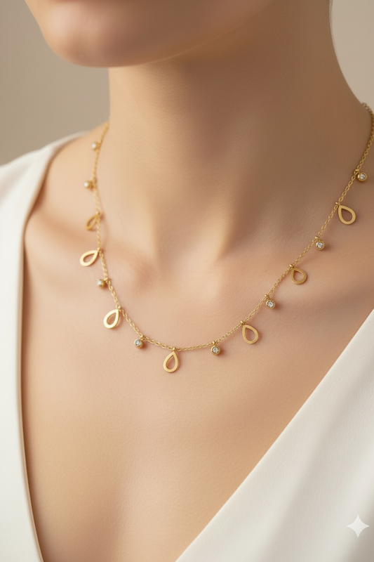 Gold Plated Teardrop Charm Necklace