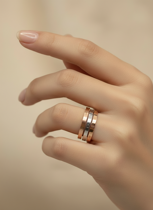 Unisex Tricolor Stackable Band Ring Set