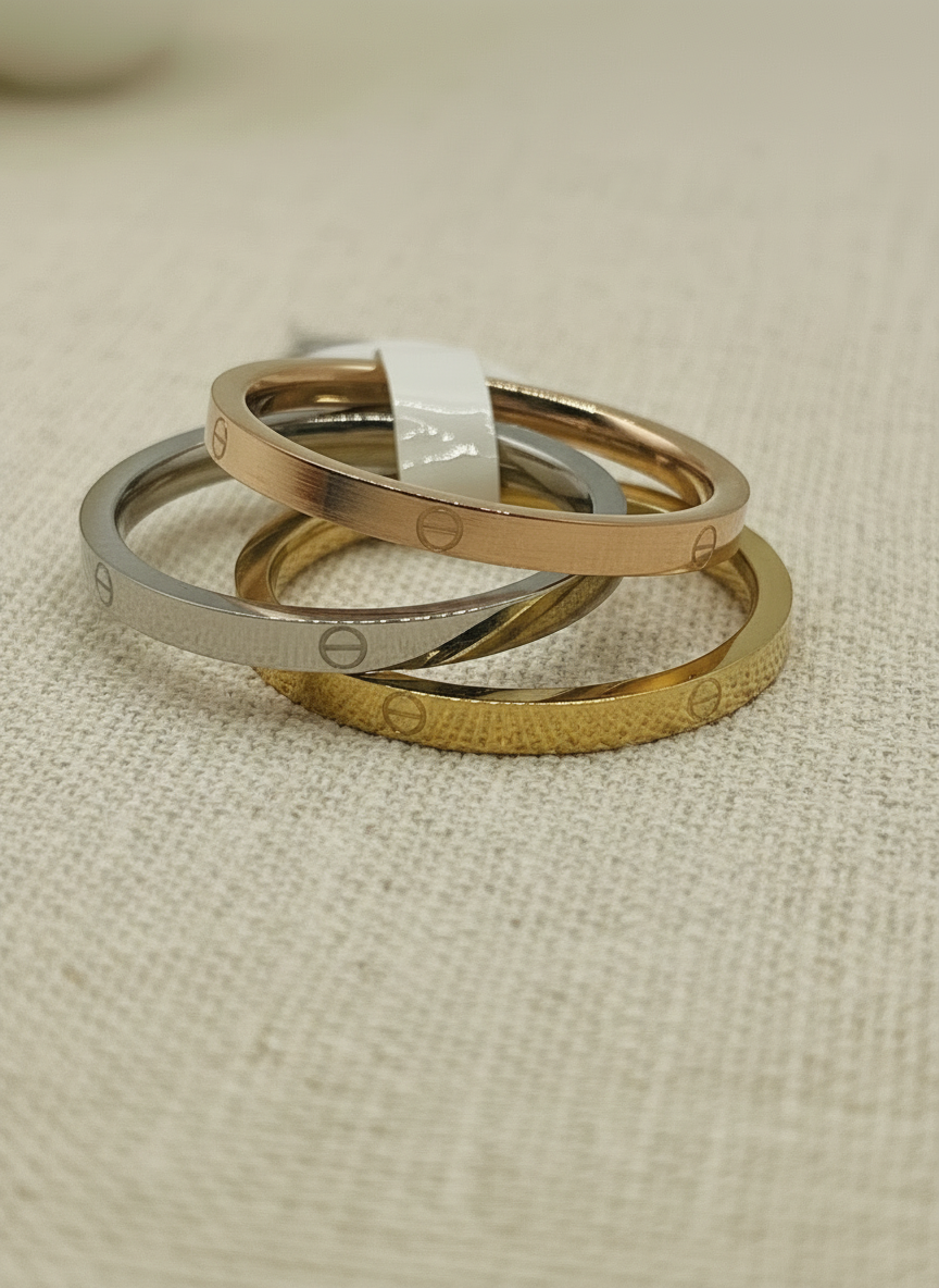 Unisex Tricolor Stackable Band Ring Set