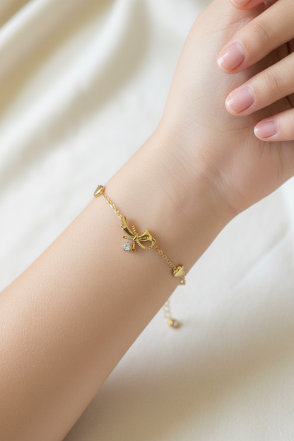 Gold Plated Bow & Heart Charm Bracelet