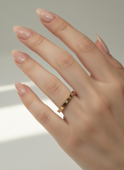 Rose Gold Brushed Crystal Band Ring