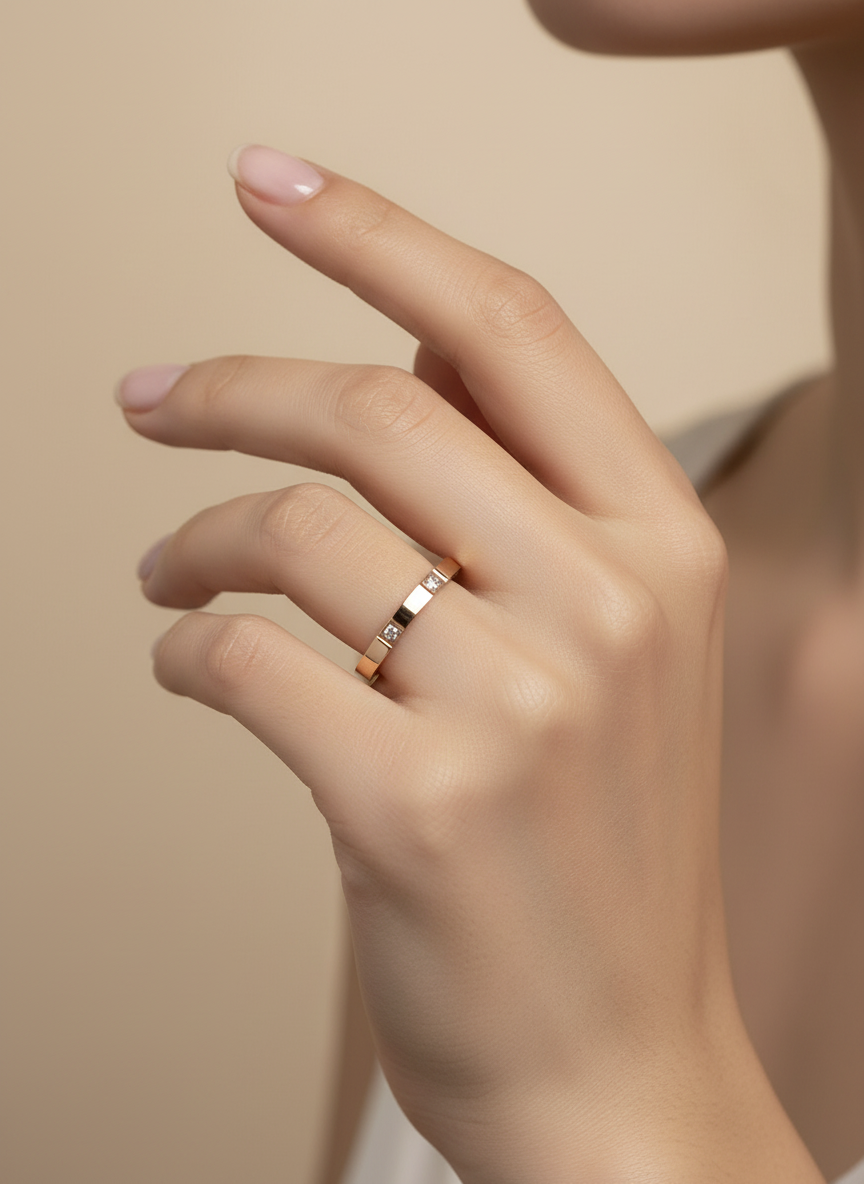 Rose Gold Brushed Crystal Band Ring