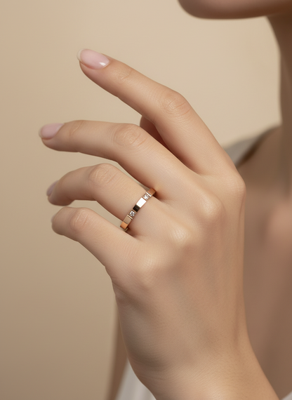 Rose Gold Brushed Crystal Band Ring