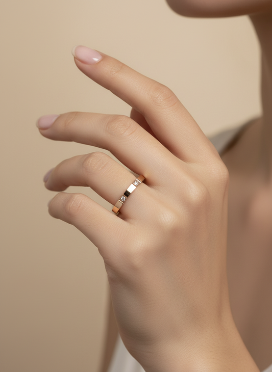 Rose Gold Brushed Crystal Band Ring