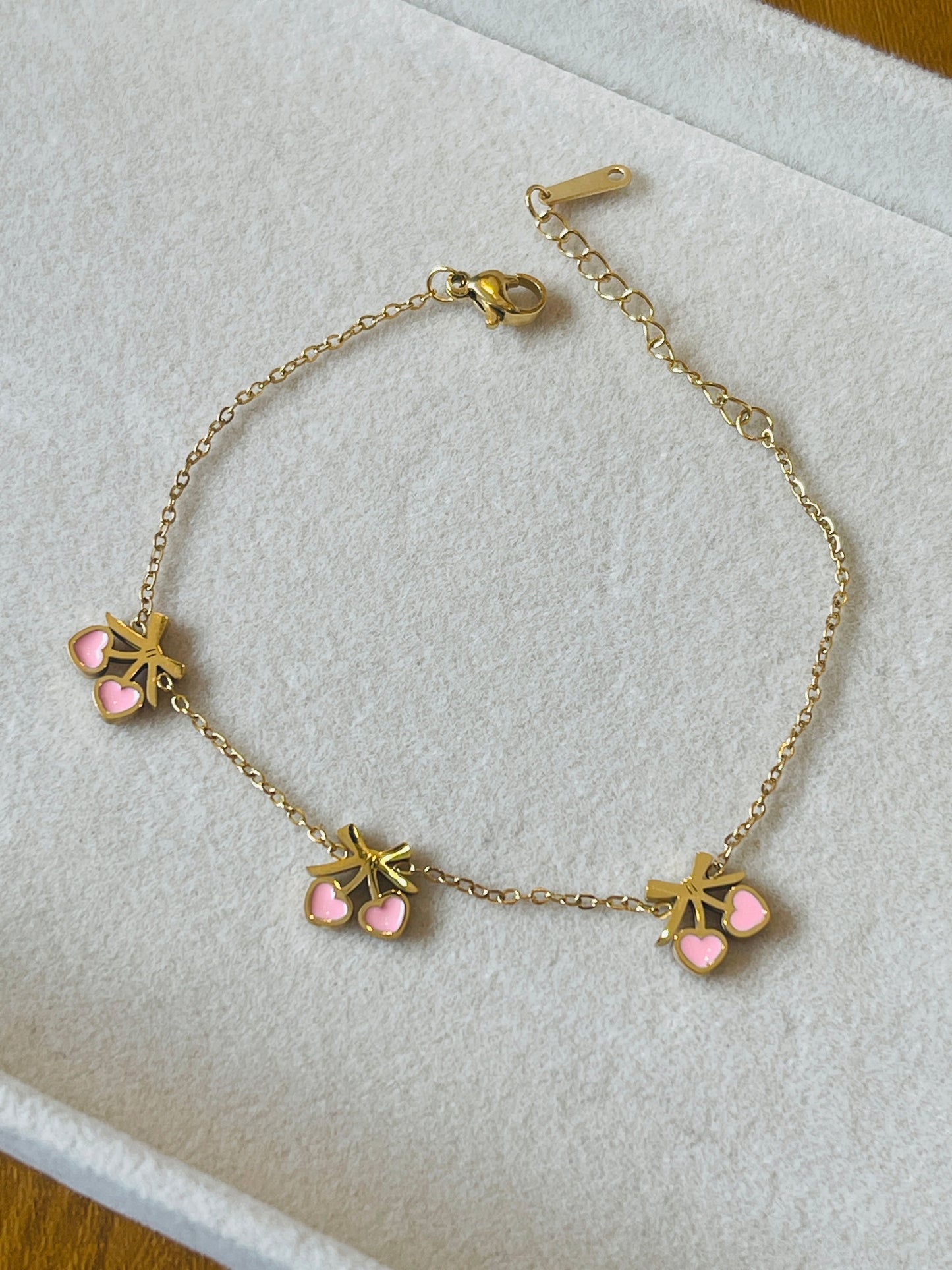 Pink Cherry Charm Bracelet