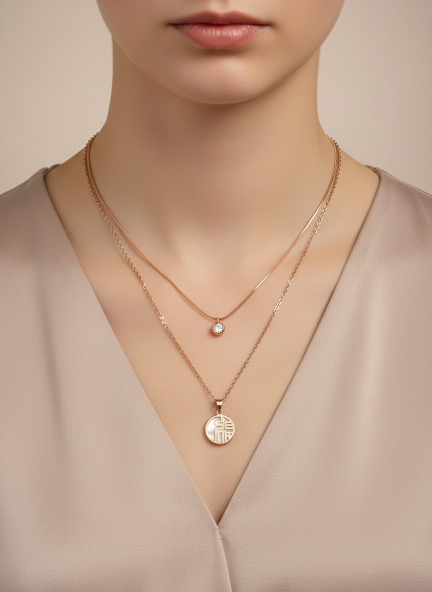 Necklace with a pendant on a neutral background