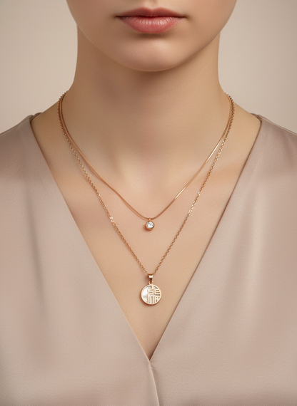 Necklace with a pendant on a neutral background