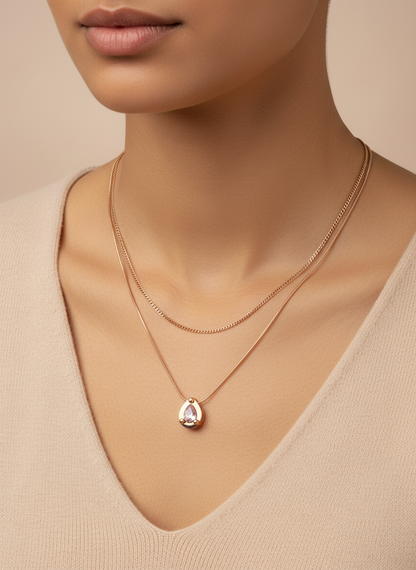 Double Layered Teardrop Rose Gold Necklace