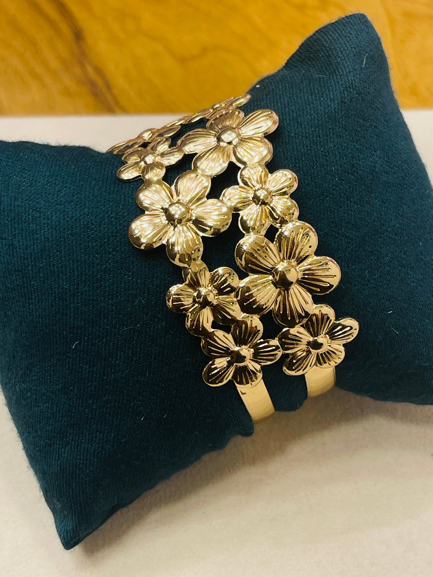 Gold Floral Cuff Bangle