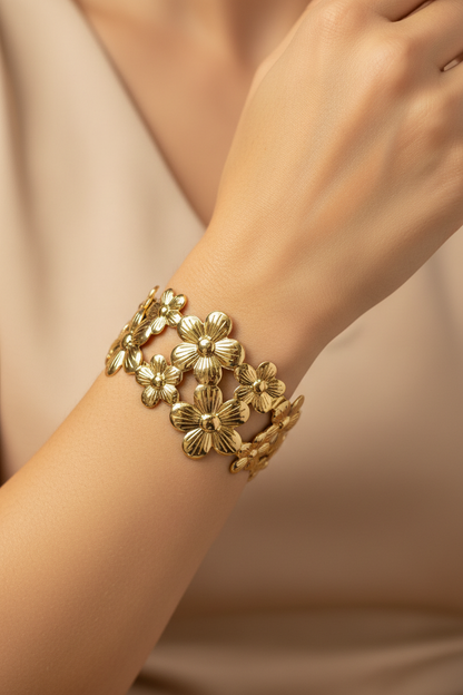 Gold Floral Cuff Bangle