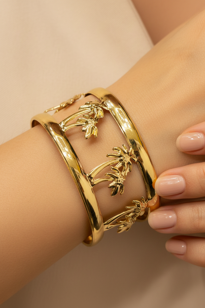 Gold Palm Tree Cuff Bangle