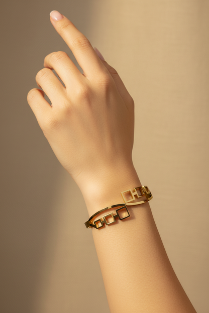 Golden Squares Geometric Bangle