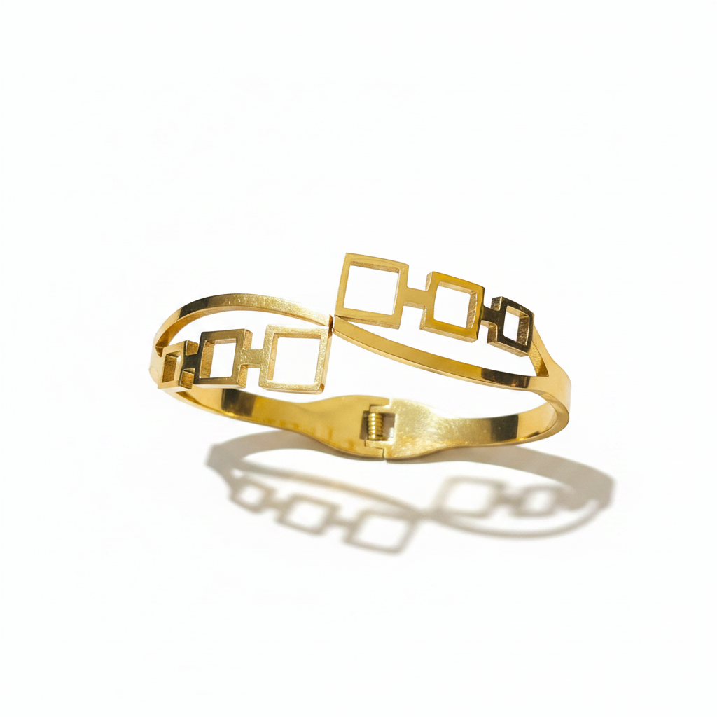 Golden Squares Geometric Bangle
