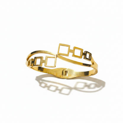 Golden Squares Geometric Bangle