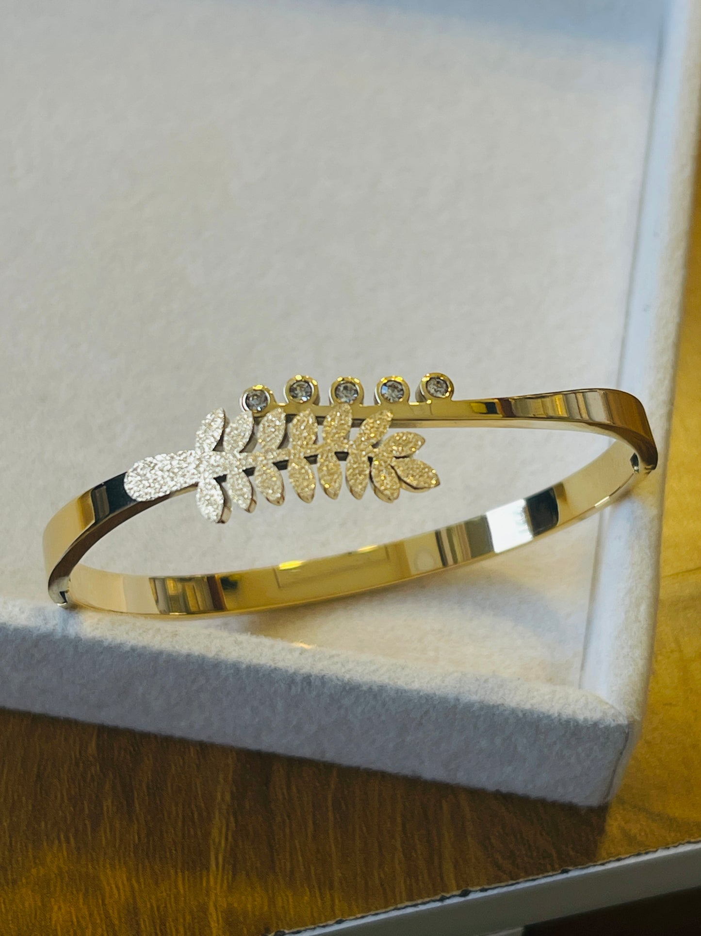 Leaf Bangle with Crystal Accents