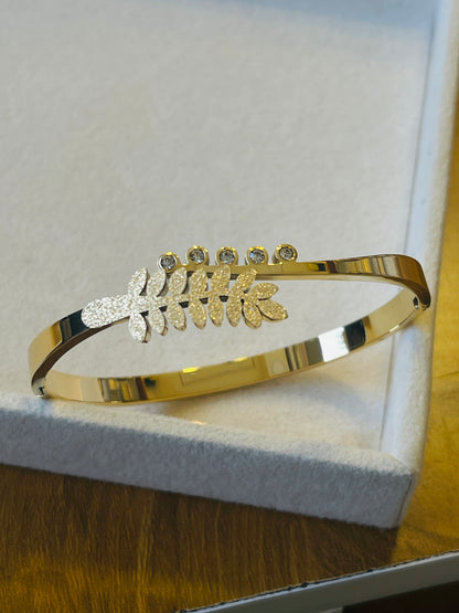 Leaf Bangle with Crystal Accents