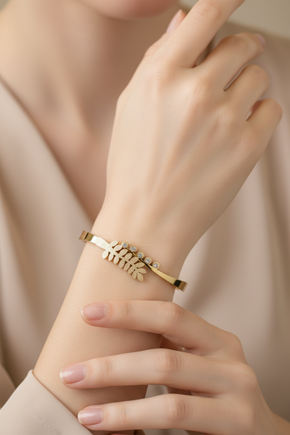 Leaf Bangle with Crystal Accents