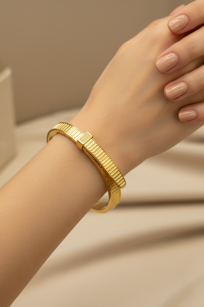 Gold Plated Ribbed Wrap Bangle