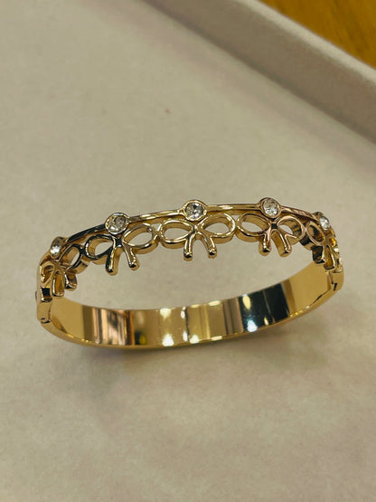 Gold Plated Bow & Crystal Bangle