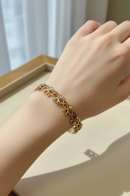 Gold Plated Bow & Crystal Bangle