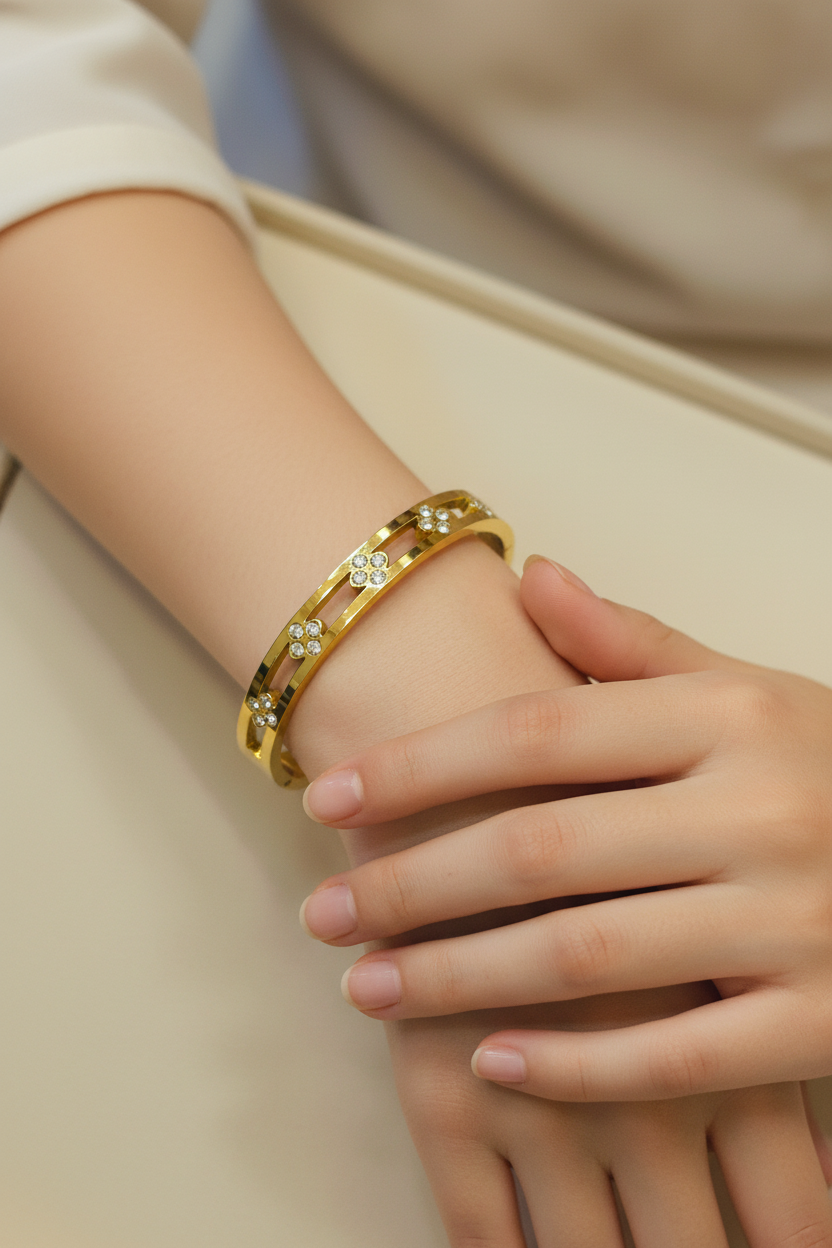 Floral Crystal Gold Bangle