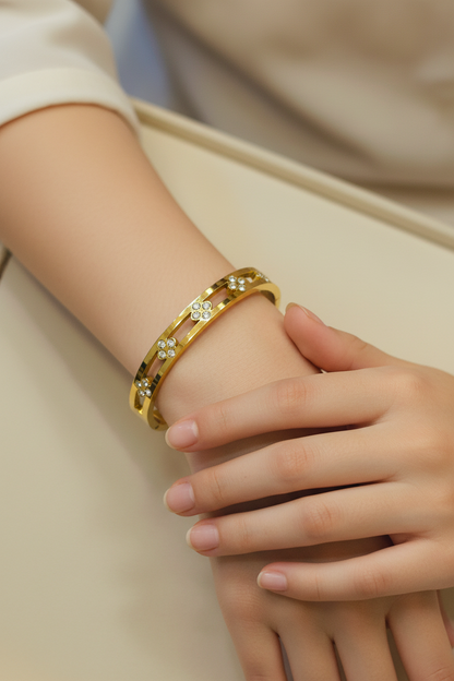 Floral Crystal Gold Bangle