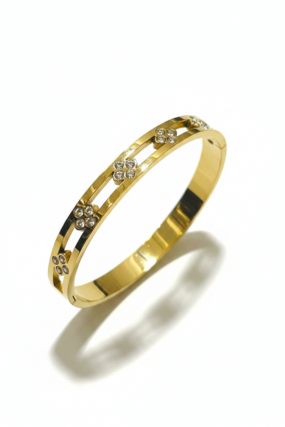 Floral Crystal Gold Bangle