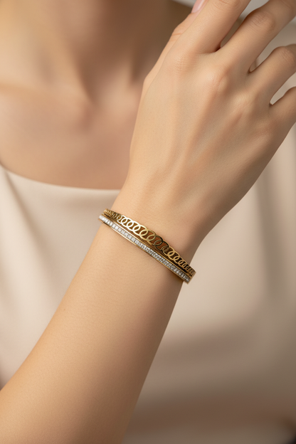 Gold Chain Link & Crystal Bangle