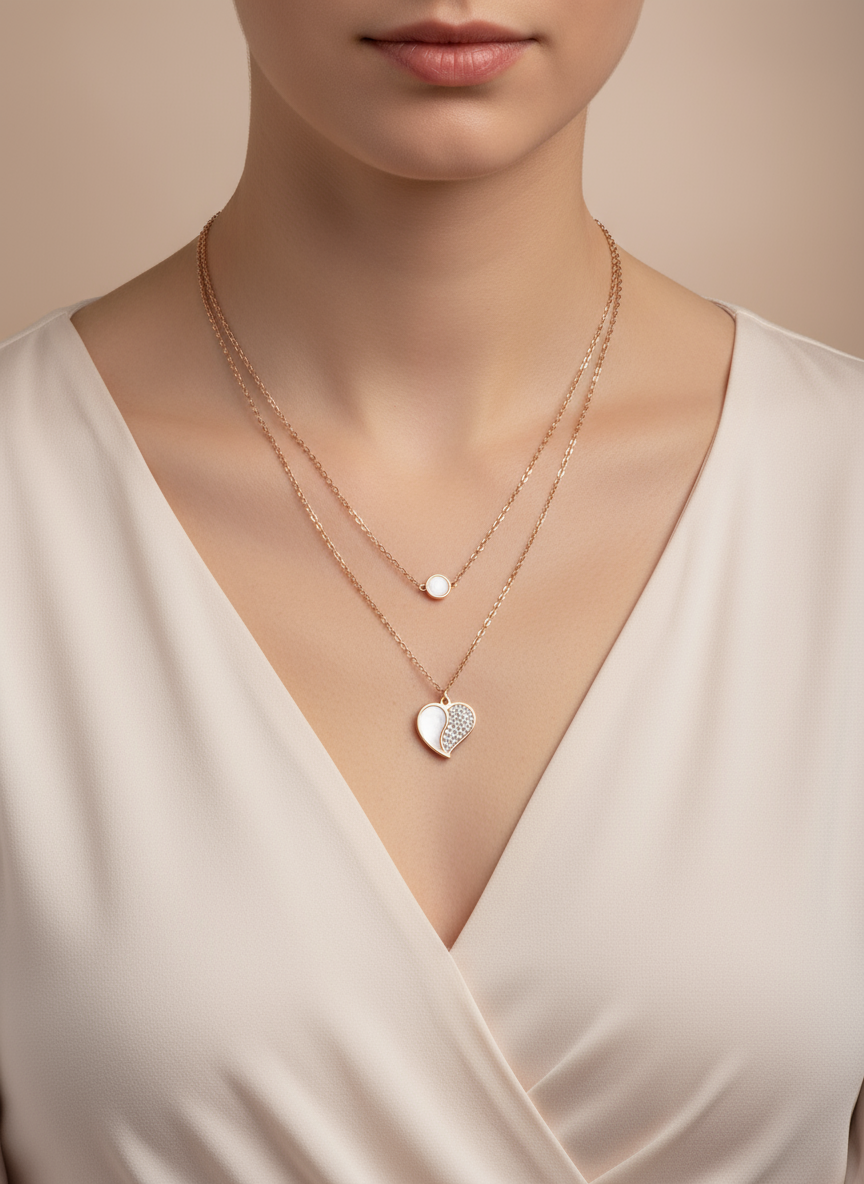 Split Heart Double Layered  Rose Gold Necklace