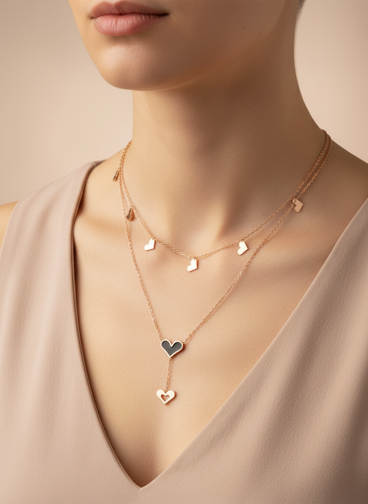 Double Layered Heart Rose Gold Necklace