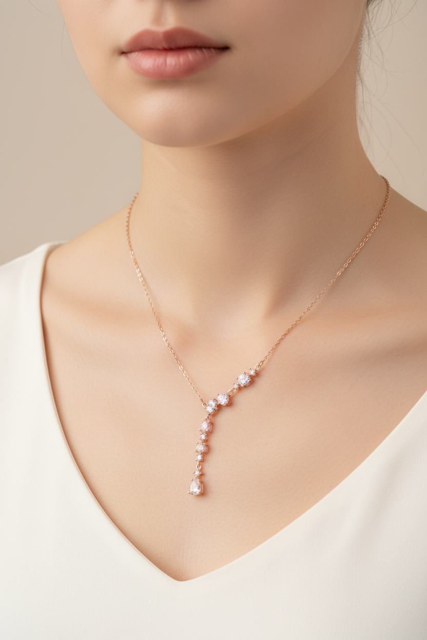Rose Gold CZ Drop Necklace